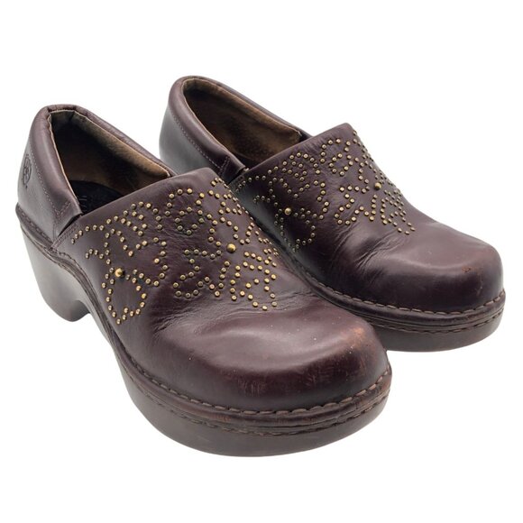Ariat Women's Leather Clogs US Sz 9.5B Studs Floral Detail Cordovan Red - Picture 1 of 7